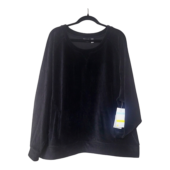 Zella Womens Black Velvet Sweatshirt Ribbed W Pockets New - Cozy Relaxed Winter - Picture 1 of 9